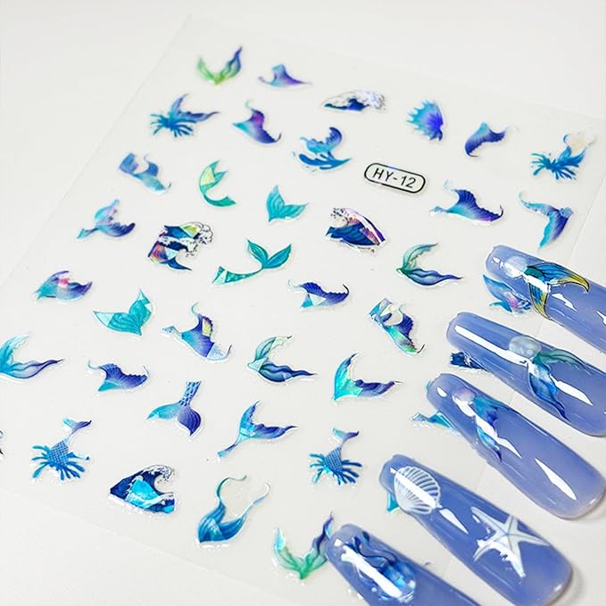 12 Sheets Ocean Nail Stickers Decals Summer Nail Decals for Nail Art 3D Self Adhesive Beach Nail Art Stickers Shellfish Starfish Designs Nail Art Supplies for Women Nail Manicure Decorations