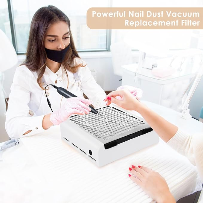 CoFashion Nail Dust Collector for Nails Dust Remove, Nail Acrylic Dust Collector Powerful Nail Duster Collector, One-Button Control Nail Duster Collector Filter White Manicure Vacuum with a Brush