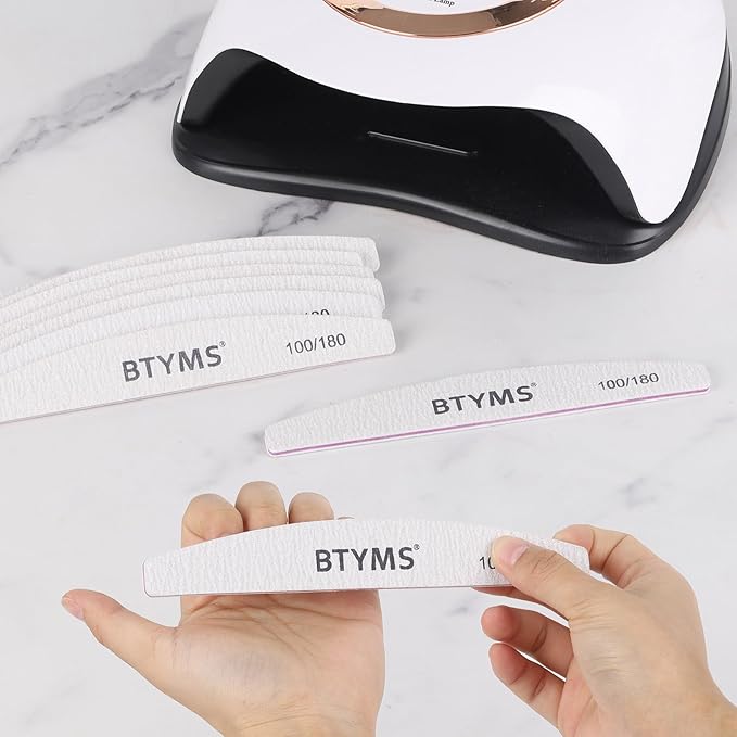BTYMS 25Pcs 100/180 Grit Nail File and Buffer Professional Double-Sided Emery Boards for Acrylic, Gel & Natural Nails