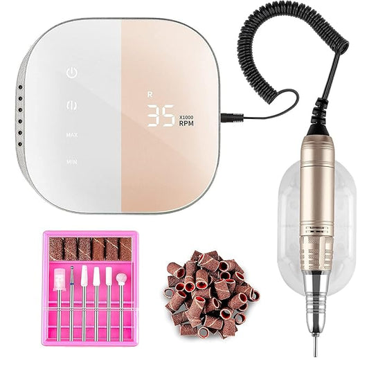 Madenia Professional Nail Drill Machine for Acrylic Nails, 35000RPM Compact Cute Electric Nail Drills with Touch Screen Efile Nail Drill E File Kit for Salon Home Manicure Pedicure Use, Pink