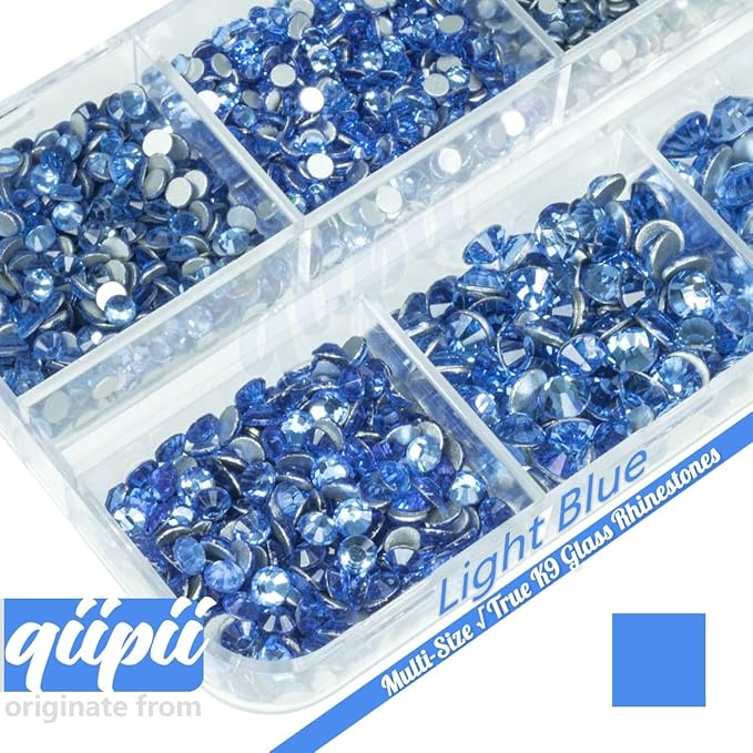 2550pcs Light Blue Nail Art Flatback Rhinestones for Face Makeup Sky Blue Nail Gems Gemstones K9 Glass SS4~SS20 6 Sizes Dark Blue Diamonds Stones w Tweezer & Picking Pen for Nails DIY Crafts