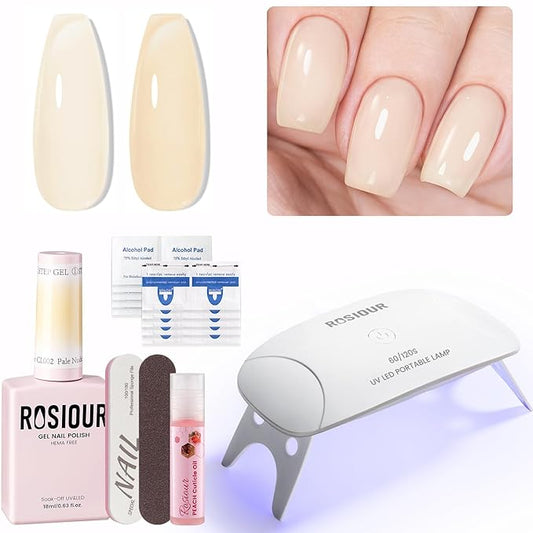 HEMA and TPO Free Gel Nail Polish Kit with U V Light, Pale Nude One Step Gel Nail Polish 3-in-1, No Need Base and Top Coat Nail Kit with Everything, Nail Starter Manicure Tools Gifts for Women