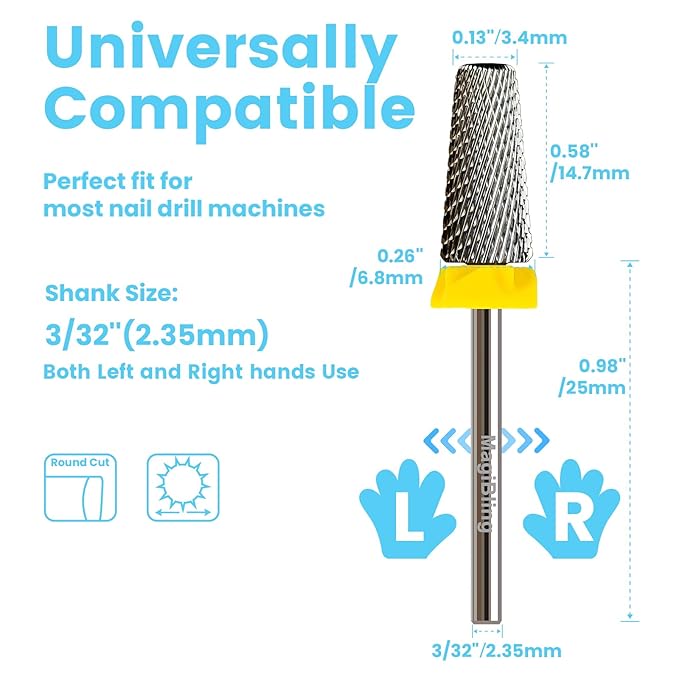 Cross Cut 5 in 1 Tapered Barrel Nail Drill Bits, Professional 3/32'' Safety Tungsten Carbide Bits, Two-way Rotation, Manicure Pedicure Cuticle Gel Removal Polishing, Extra Fine.