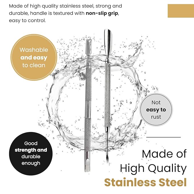 Cuticle Pusher Tools - Professional Nail Cuticle Pusher Cuticle Remover Cuticle Trimmer Spoon Shaped Nail Cleaner Dual Sided Metal Stainless Steel Manicure Pedicure for Women 2 Pack Set Krisp Beauty