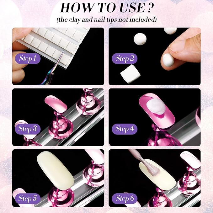 6 Sets Magnetic Nail Tip Display Holder Acrylic Display Stand Nail Tip Practice Art Training Stand for DIY Manicure Fingernail Salon(Light Pink)
