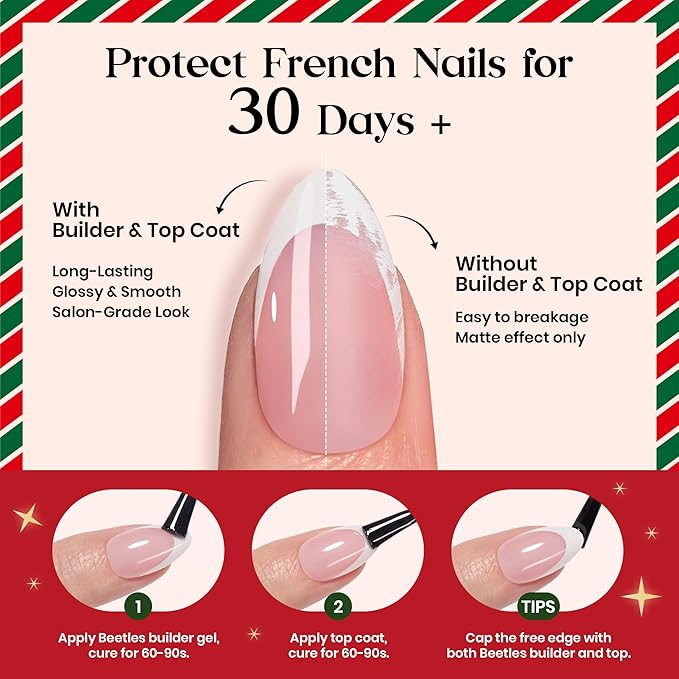 Beetles Pre-French Tips Gel Nail Tips - Pink Short Square Press On Nails,15 Sizes 150 Pcs 4 in 1 Nails Tip