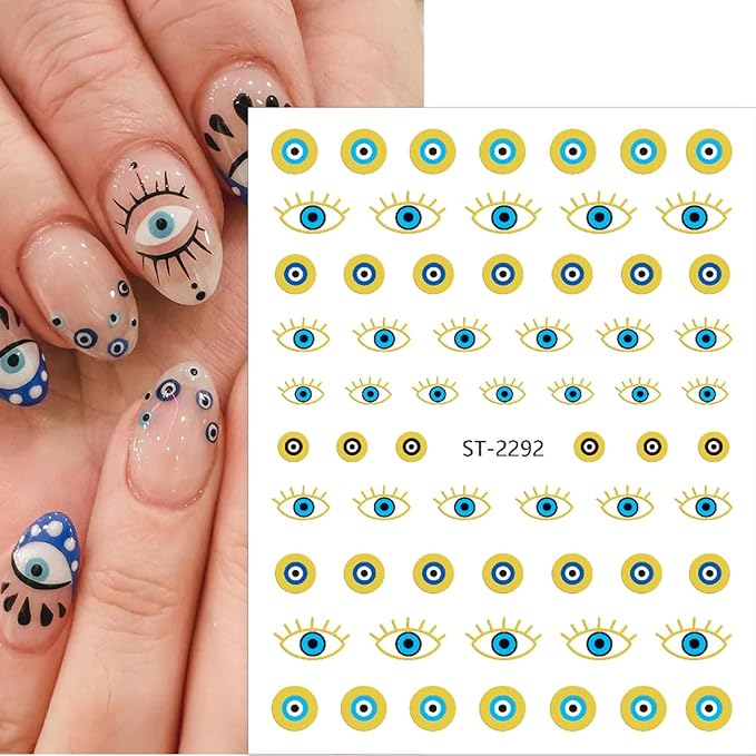 Evil Eye Nail Art Stickers 6Sheets Gothic Snake Star Sun Nail Stickers Gold Silver Blue Eye Nails Design 3D Self Adhesive Nail Art Supplies Halloween Nails Decals for Women DIY Manicure Decoration