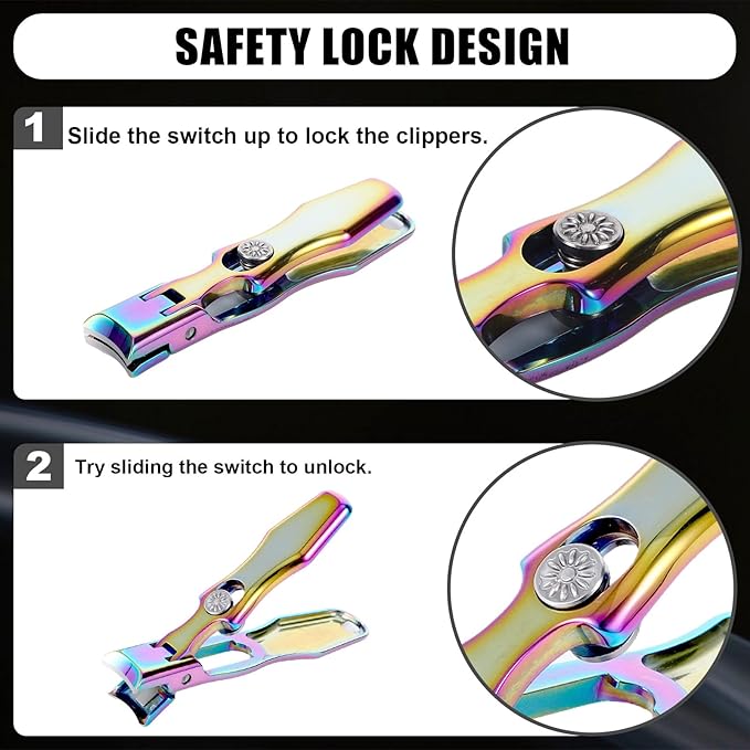 German Nail Clippers for Men, Ultra Sharp Heavy Duty Nail Clippers for Thick Nails with Wide Mouth, Portable Anti Splash Stainless Steel Finger Nail Clippers with Catcher for Women Seniors (Colorful)