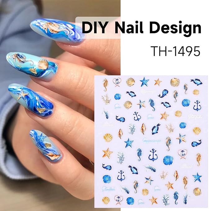 Nail Stickers Decals Spring Summer Ocean Nail Art Sticker Design Self-Adhesive Nail Decorations for Women Kids