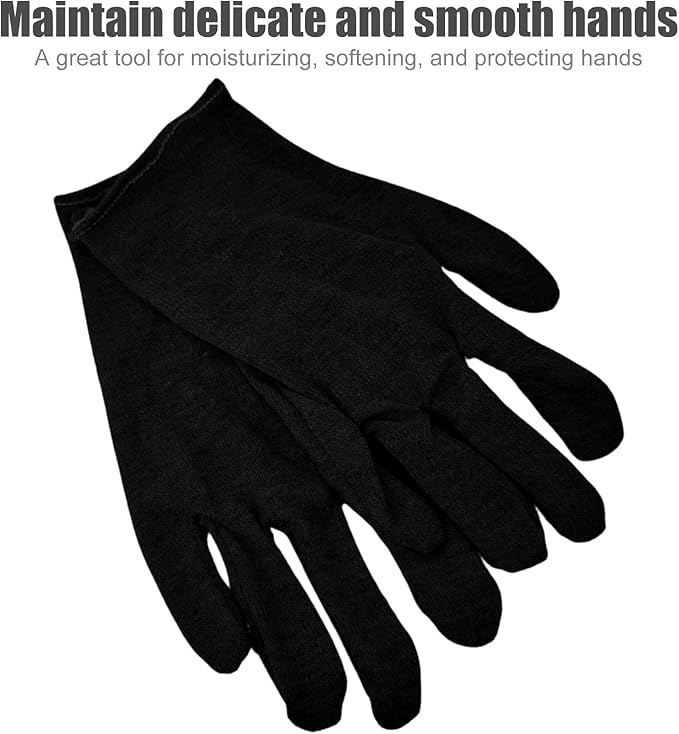 2 Pairs(4Pcs) Cotton Gloves for Eczema and Dry Hands, Moisturizing Gloves, Work Gloves for Men, Women, SPA, Jewelry Inspection (Black, 2 Pairs)