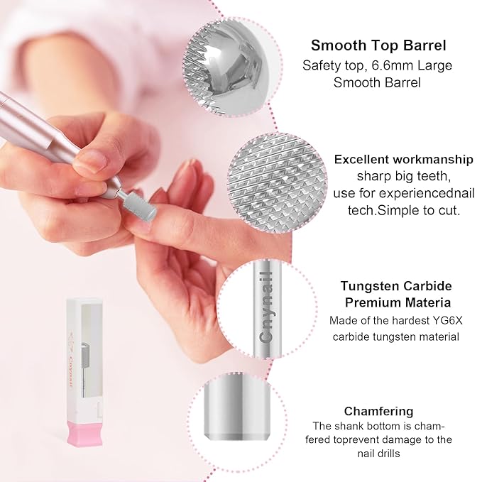 3/32" Large Barrel Smooth Round Top Tungsten Carbide Nail Drill Bit Safety Bit for Gel & Acrylic Removal, 2-Way Rotating Efile Tip, Salon Electric File Accessory (F Grit, Silver)