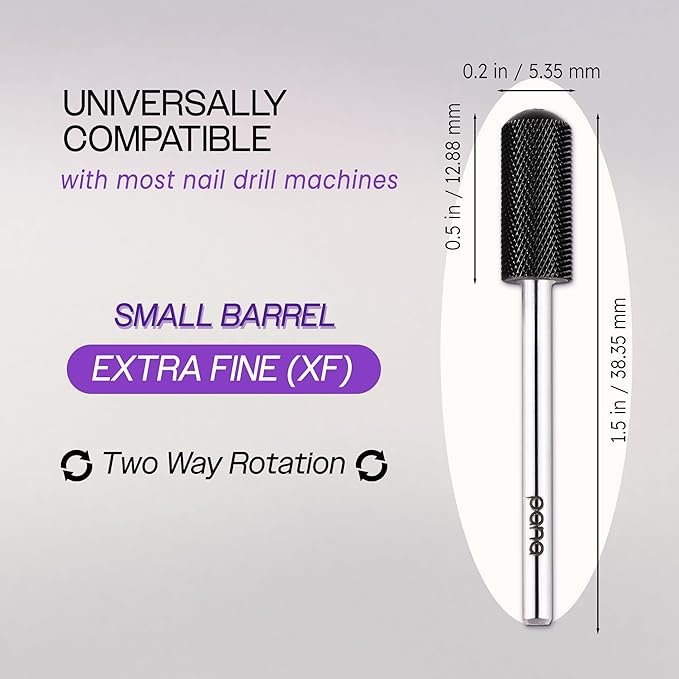 PANA 3/32" Small Smooth Round Top Safety Carbide Nail Drill Bit for Gel Polish & Acrylic Removal Nail Salon Manicure Pedicure Electric File Tools (Small Barrel - DLC Black, Extra Fine)