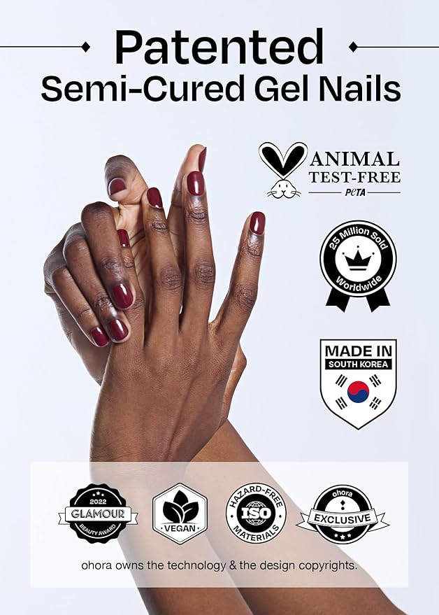 ohora Semi Cured Gel Nail Strips (N Be My Valentine) - Red, Pattern, Works with Any UV/LED Lamps, Salon-Quality, Long Lasting, Easy to Apply & Remove - Includes 2 Prep Pads, Nail File & Wooden Stick