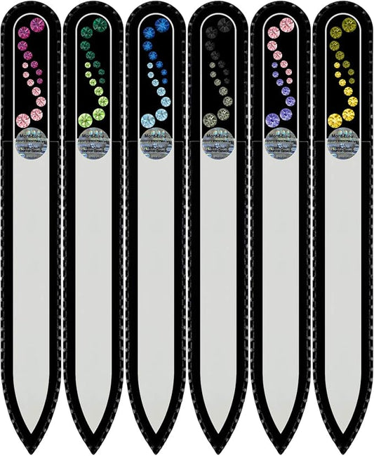 Mont Bleu Gift Set of 5 + 1 Free Glass Nail Files Hand Decorated with Crystals - Handmade - Czech Tempered Glass