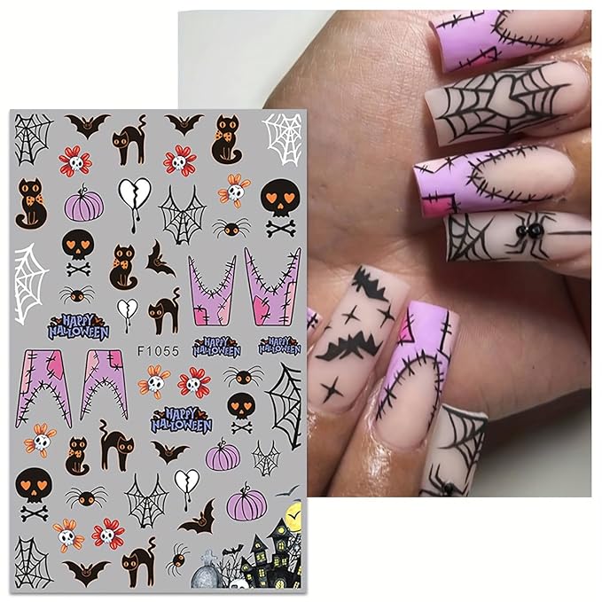 5 Sheets Halloween Nail Art Stickers 3D Self-Adhesive DIY Nail Decal with Cute Ghost Pumpkins Skull Spider Web Design Nail Art Stickers Decal for Women Girls Halloween Nails Decoration Accessories