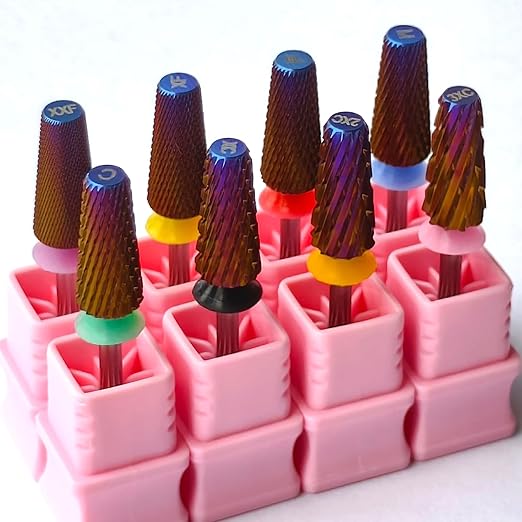 Professional Nail Drill Bits for New Artists, Cross Cut 3/32'' Safety Tungsten Carbide Tapered Bit, Remove Gel Fast, Left & Right Hand Use, Manicure Cuticle Soft Hard Gel Polishing, Double Fine.