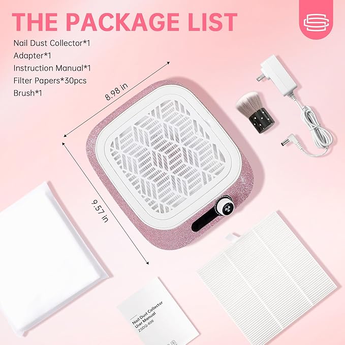 Cordless Nail Dust Collector,Rechargeable Dust Collector Nail Tech with Reusable Filter,Compact Vacuum Fan Dust Collector Manicure Pedicure Tool for Acrylic Nail Polishing,Salon&Home