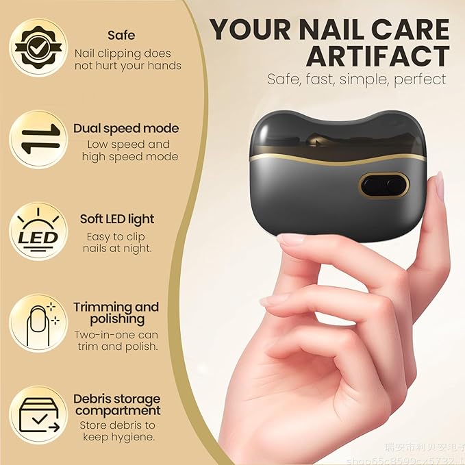 Electric Automatic Nail Clipper, Electric Nail Clippers with Light Nail Trimmer 2 Speeds Automatic Nail Clipper Safe Clipping Storage, Suitable for Children, Adults, and The Elderly