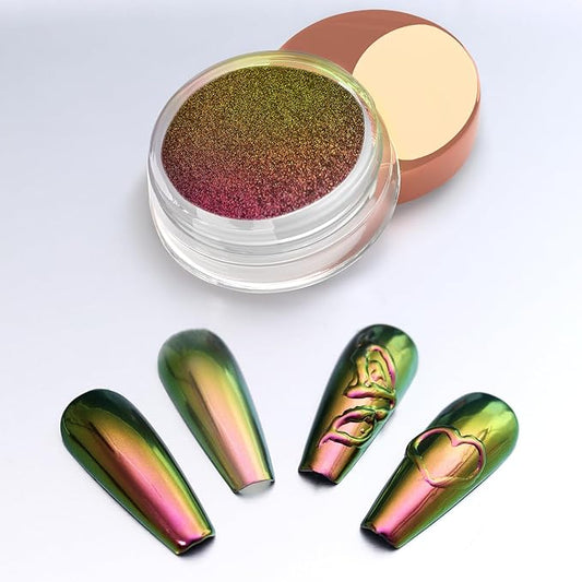 Allstarry Chameleon Chrome Nail Powder, Color-Shift Nail Powder Pigment Glitter Dust Magic Chameleon Mirror Effect Aurora Chrome Effect for Gel Polish Nail Art Decoration-Kumquat Grapes