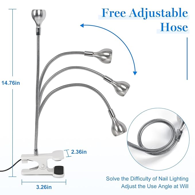 AORAEM U V Nail Lamp - Sliver 3W U V Light for Nails 35NM U V LED Nail Lamp with Gooseneck and Clamp for Gel Nails (AA-Silver)