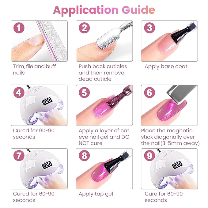 RARJSM Rose Pink Aurora Cat Eye Gel Nail Polish Multichrome Color Glitter Fuchsia Candy Glass Diamond Cat Eye Gel Polish with Magnet Stick Soak off UV LED Curing Requires Home Salon Diy Nail Art