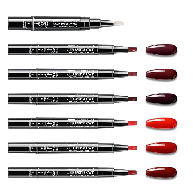 2-Step Gel Nail Polish Pens with No-Wipe Top Coat, 6 Colors Red Nail Polish Set, Quick Dry Long Lasting Gel Polish, Beginner Friendly Nail Art Pen, UV/LED Lamp Required, Portable for Travel