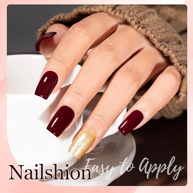 Deep Red Wine Nail Polish Set, Fast Air Dry Fall Winter Nail Polish Duo, Opaque Dark Red, Non-Gel, Crème, Toxic-free Long Lasting Glossy Nails Art for Home DIY Manicure Gift