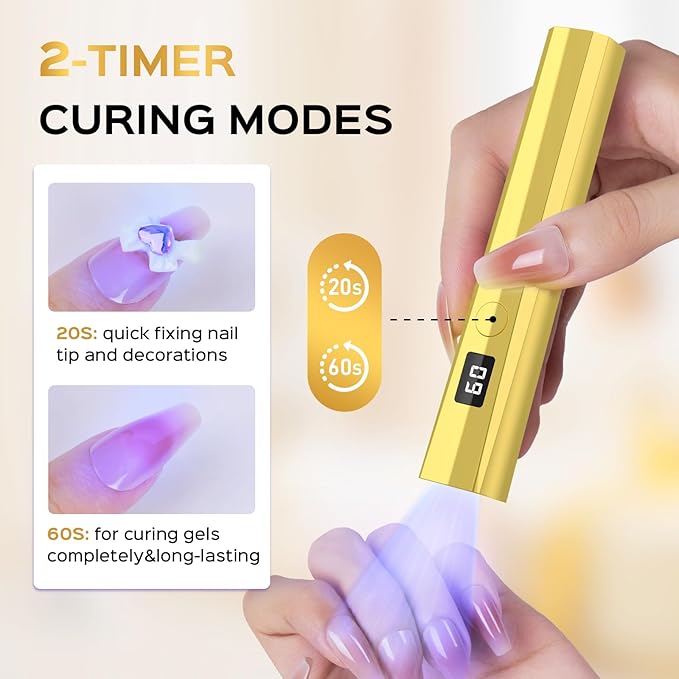 Handheld UV Nail Lamp, 5W Sparkly UV Light for Gel Nails, Portable LED Nail Lamp, Mini Nail Dryer with LCD Screen, USB Nail Light for Fast Curing (Gold)