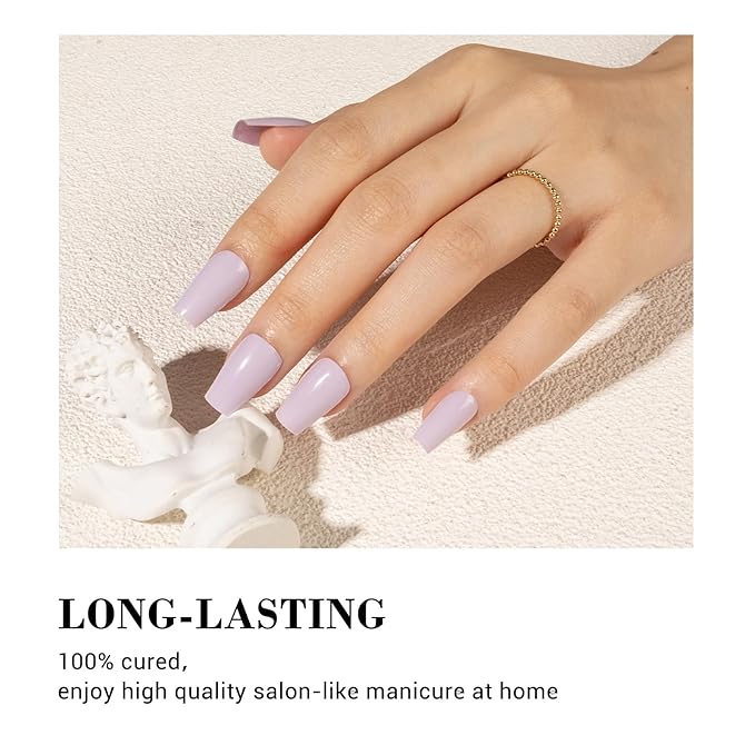 MelodySusie 30PCS Semi Cured Gel Nail Strips (Creamy Purple), Works with Nail lamp, Salon Quality, Long Lasting, Easy to Apply and Remove - Includes 2 Prep Pads, Nail File and Wooden Stick