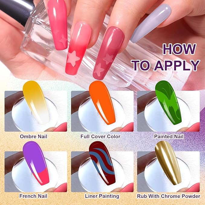 Gradient Painting Gel Set, 24 Bright Neon&Almond Nude Colors Ombre Gel Nail Polish for Pigment Pat Nail Gel Kit, Silky Texture, French Manicure DIY Nail Art, No-wipe Soak of UV