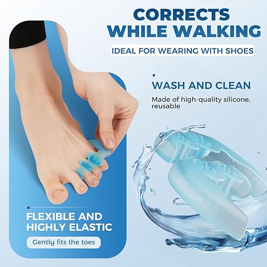 Tailor’s Bunion Corrector and Pinky Toe Separators - Gel Protectors for Pain Relief, Overlapping, Curled Toes - Little Straightener - Adjustable Tailor Pads - Toes Spacer (Blue)