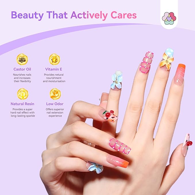 SAVILAND Poly Gel Nail Kit Starter: 15 Poly Gel Nail Colors for 28 Days Long-Lasting, All-in-1 Poly Nail Gel Kit with Slip Solution U V/LED Lamp, Suitable for Trendy Nail Art Home Salon Daily DIY