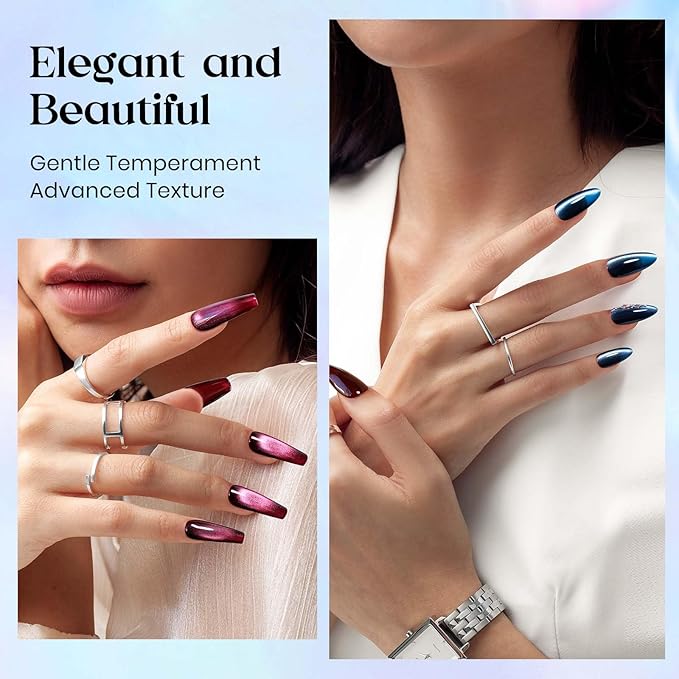 MIZHSE Cat Eye Gel Nail Polish, 6 Colors Moonlight Ceramic Magnetic Gel Nail Polish with Magnet Stick, Trendy French Cateye Polish Kit Soak off Nail Art DIY Salon Gift for Women
