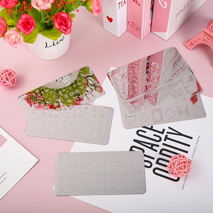 Whaline 6Pcs Coquette Nail Plates Stamping Set Bow Cherry Heart Stamp Templates Nail Art Plates for DIY Print Manicure Salon Design