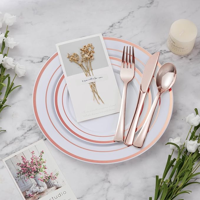 BESTVIP 600PCS Rose Gold Dinnerware Set - Image 3