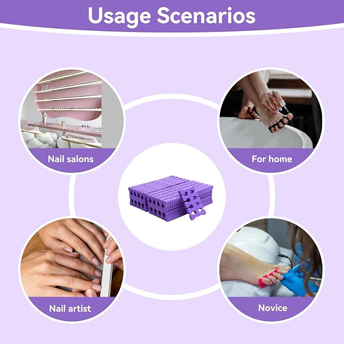 100PCS Sponge Toe Separator, Soft Toe Spreader Nail Art Finger Separator Divider Spacer Manicure Pedicure Tool for Nail Polish Salon Supplies (Purple)