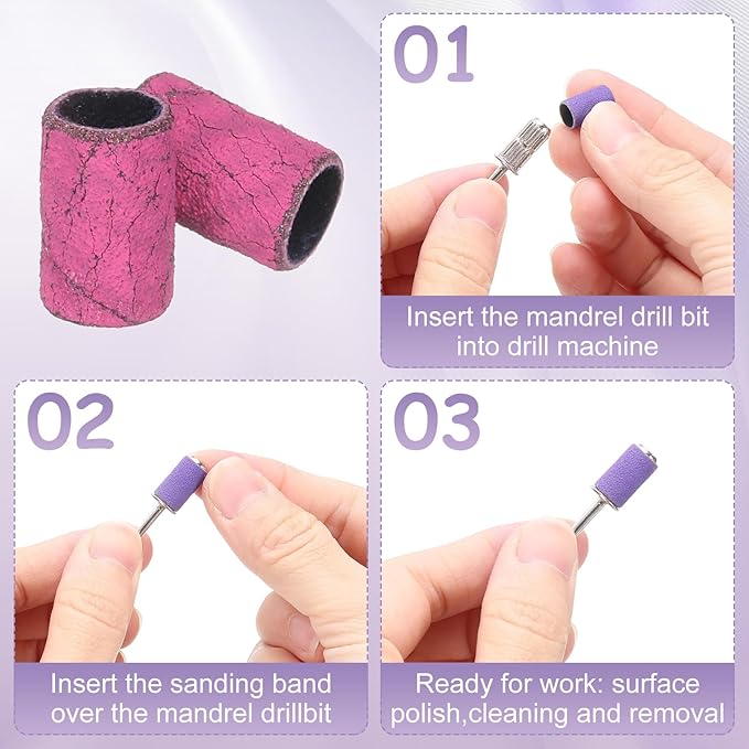 HARFINGTON 100pcs Small Sanding Bands 80 Grit for Nail Drill Bits Mini Sanding Band for Nails Gel Manicures Pink