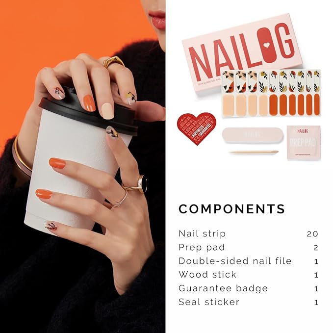 NAILOG Semi Cured Gel Nail Strips, Extra Long Nail Polish Strips (20 Peices), Long Lasting Semi Cured Nail Stickers with Soft Glossy Gel Finish, Dandelion