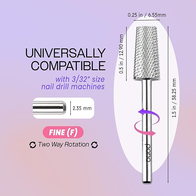 Premium Pana 3/32" Tapered Barrel Carbide Nail Bit -For Electric Dremel Drill Machine, Nail Art Design, Manicure, Pedicure, Nail File, Cuticle Clean etc. (Fine Grit- Silver)