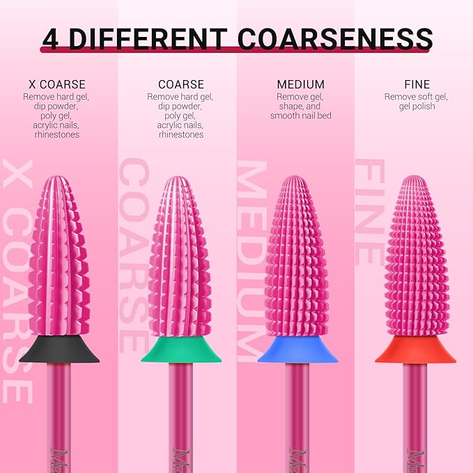 MelodySusie Typhoon Nail Drill Bits, 3/32'' Carbide Tungsten Multi-function Bits, Fast Remove Acrylic or Hard Gel for Manicure Pedicure Salon Professional or Beginner, Pink Blossom, Medium