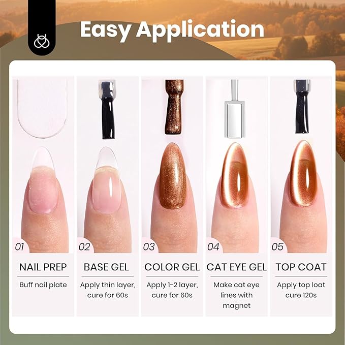 beetles Gel Polish Golden Mirage Cat Eye Gel Nail Polish Set - 6 Colors Glitter Red Green Blue Brown Pink Christmas Gel Nail Kit Magnetic Shine Soak Off UV Winter Salon DIY Manicure Gift for Women