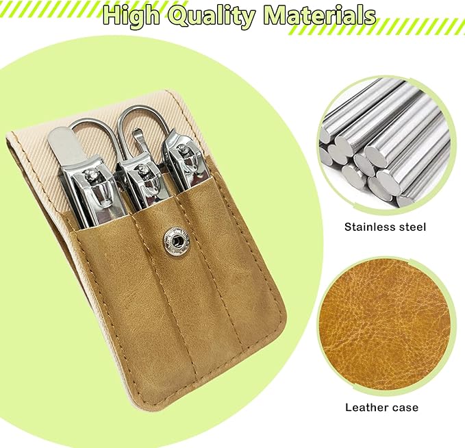 Nail Clippers Set, 6 Pcs Toenail Clippers Stainless Steel Fingernail Clippers Manicure Set with Leather Case, Idea Gift for Men Women Mom Dad Christmas Birthday, Khaki