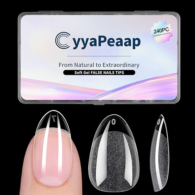 Short Almond Nail Tips 240Pcs Short Fake Nails Soft Press On Gel Nail Tips Pre-Shaped Half Matte Gelly Press on Fake Nails Tip for Acrylic Nail Tip Extension Home DIY & Salon Nails 12 Sizes
