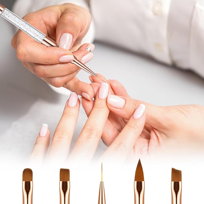 5 Pcs Nail Art Clean Up Brushes, Gel Nail Brushes Round/Angled/Flat/Liner/Nail Polish Clean Up Brush Professional Nail Polish Remover Painting Tools for Nail Art Design