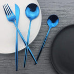 JASHII Shiny Blue Silverware Set, 20-Piece Stainless Steel Satin Finish Flatware - Image 2