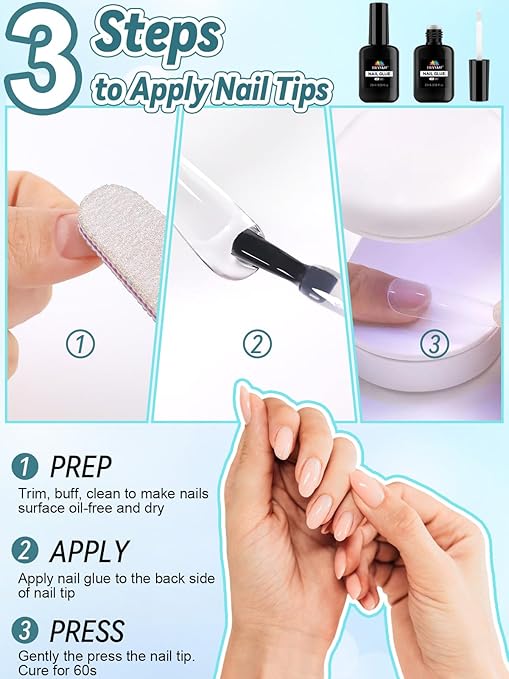 EBANKU 6 in 1 Super Strong Nail Glue for Press on, 20ml Lamp Curing Needed Solid Soak Off Glue, Easy Application Durable & Long-Lasting UV Lamp Needed 2Pcs