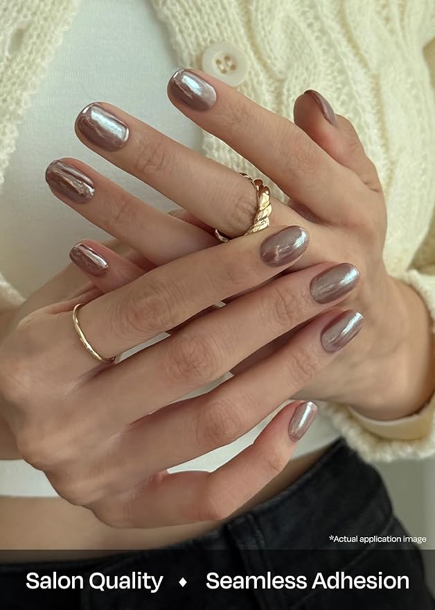 ohora Semi Cured Gel Nail Strips (N Chocolate Chrome) - Works with Any Nail Lamps, Salon-Quality, Long Lasting, Easy to Apply & Remove - Includes 2 Prep Pads, Nail File & Wooden Stick