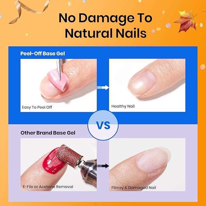 Beetles Peel Off Gel Base Coat for Gel Nail Polish: 15ml Peel Off Base Coat, Soak Off-Free Easy Removal without Damage, Long Lasting U V LED Lamp Cure for Beginners DIY Manicure Weak Thin Nails