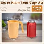 Wheat Straw Coffee Mugs 6-Pack– Unbreakable & Lightweight Cups, 12oz Stackable - Image 2
