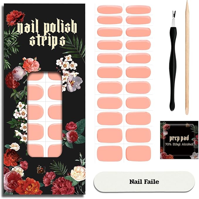 Nail Polish Strips - 22 Pcs Salon Quality Gel Nail Stickers - Long Lasting Wraps (Peach Pink)